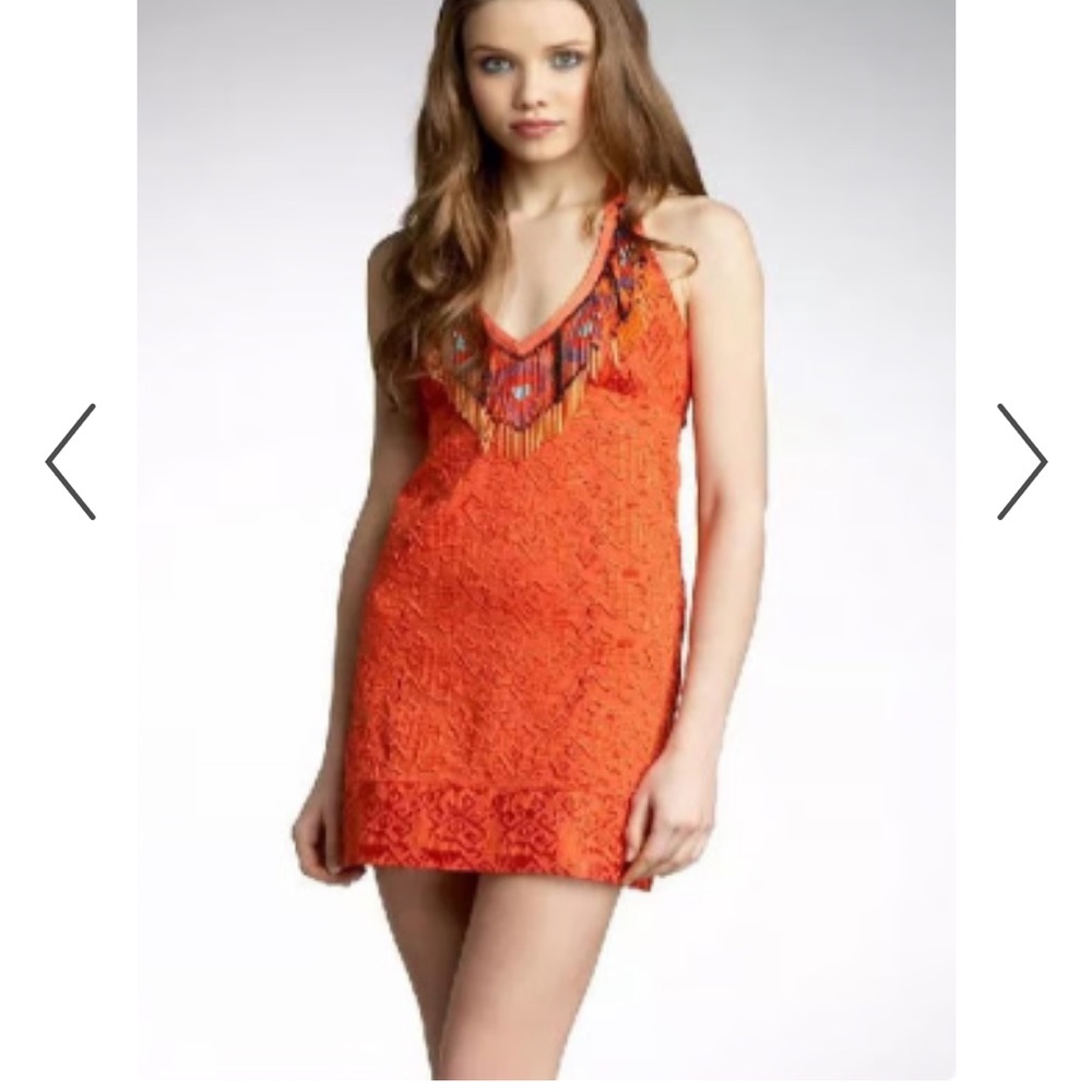 NWT Nanette Lepore orange beaded halter dress